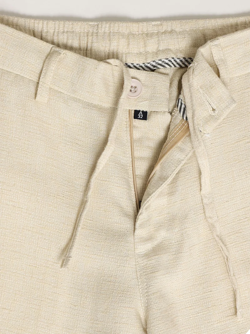 Maniac  Maniac Mens Solid Beige Turkish Linen Cotton Blend Trouser for Men | Best Price UAE
